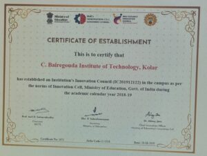 The above Photograph shows Institution’s Innovation Council (IIC) registration certificate.