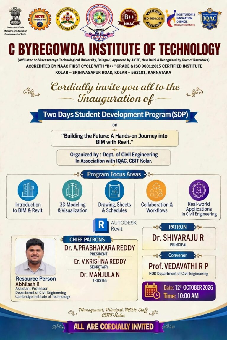 Two Days SDP on “Building the Future A Hands-on Journey into BIMS and Revit”